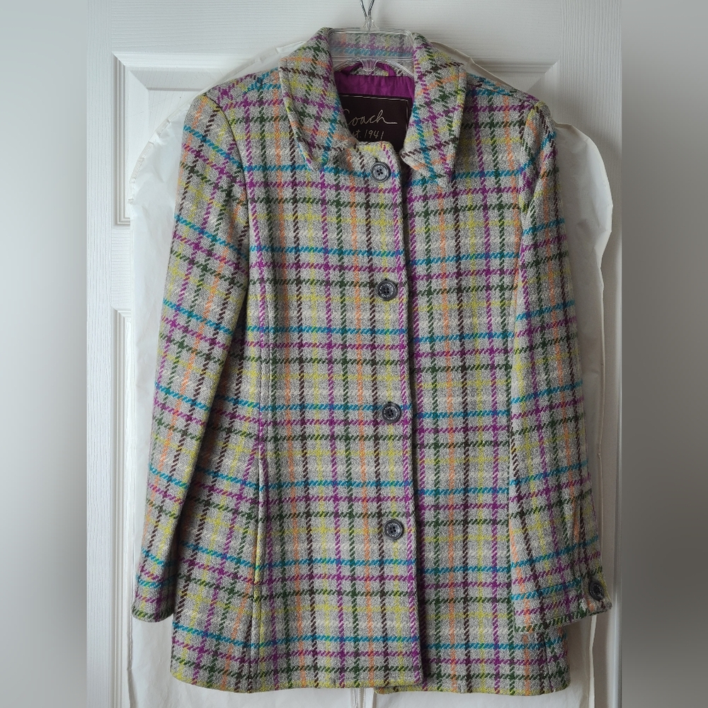 COACH TATERSALL MULTICOLOR WOOL PEA COAT (Size Small)
